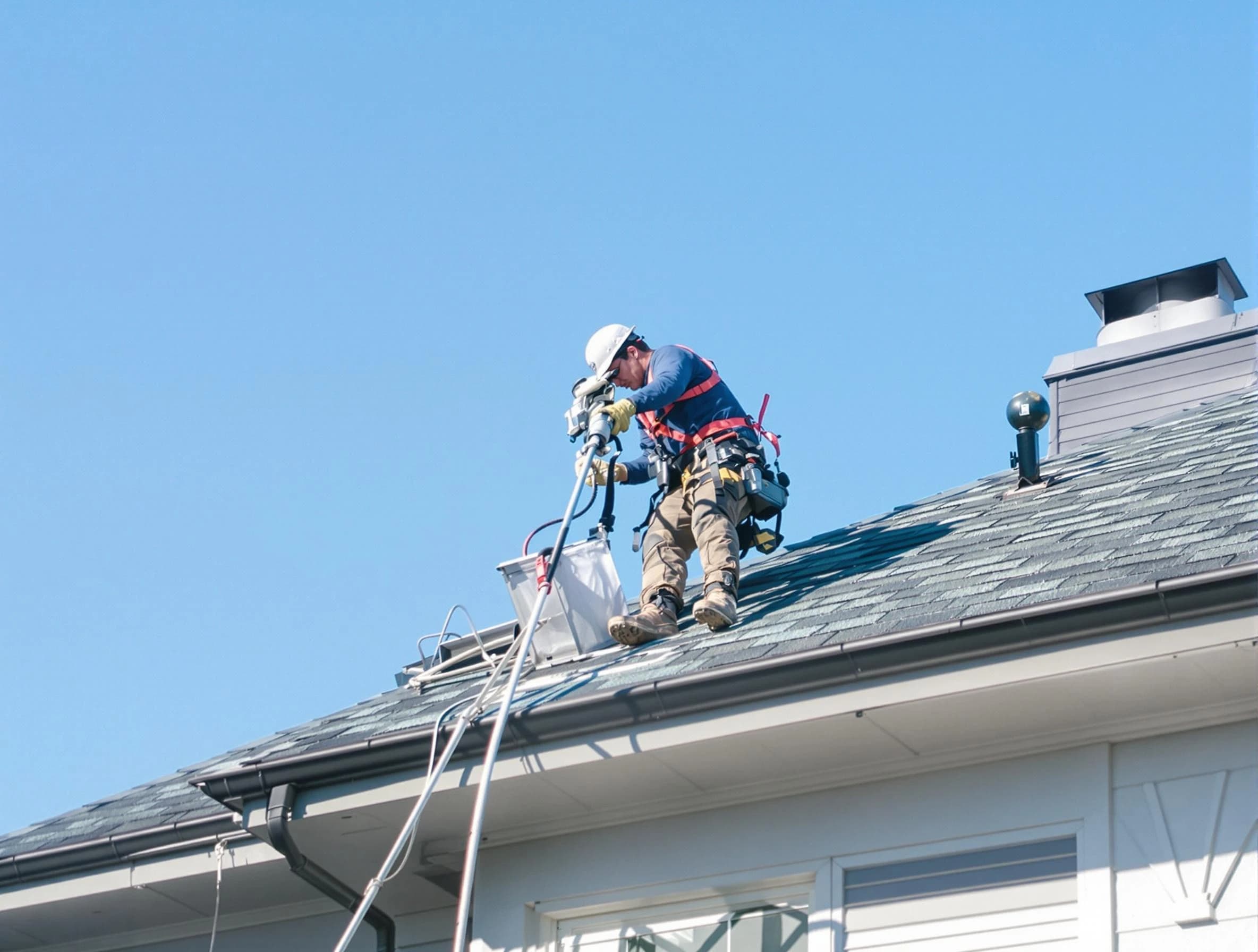 Frederick Dryer Vent Cleaning certified technician cleaning a roof-mounted dryer vent system in Frederick