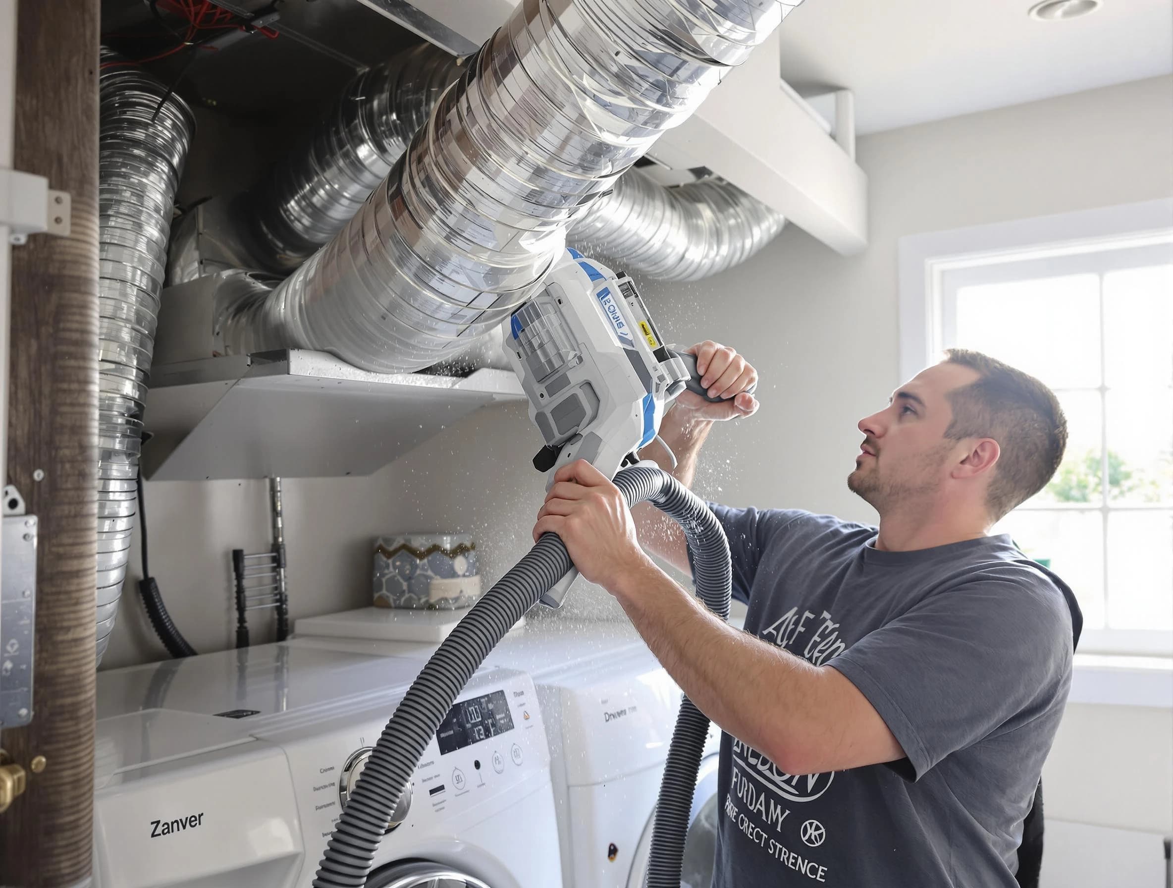 Frederick Dryer Vent Cleaning specialist cleaning deep within a dryer vent duct system in Frederick