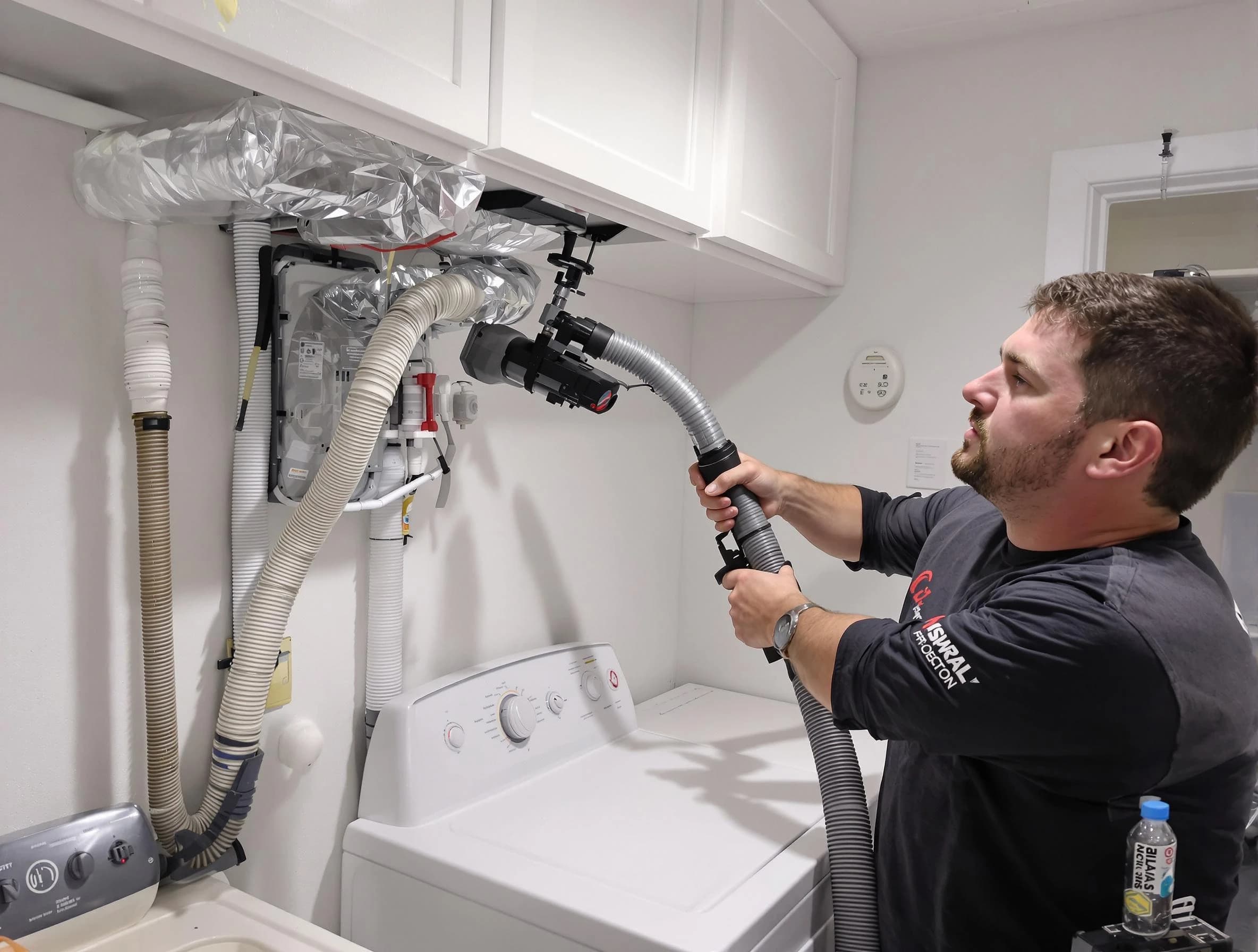 Frederick Dryer Vent Cleaning certified technician performing safety-focused gas dryer vent cleaning in Frederick